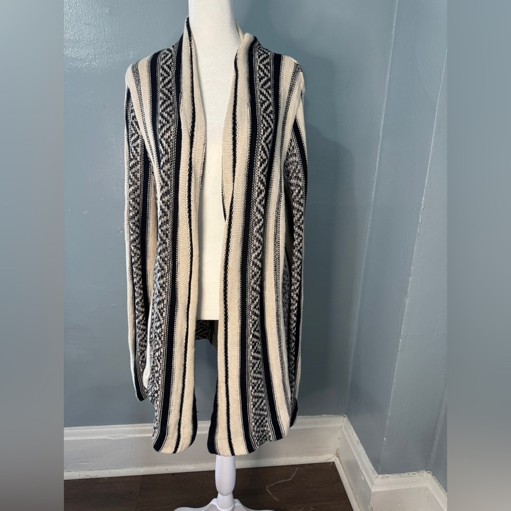 Chaps Black and White Open Front Cardigan